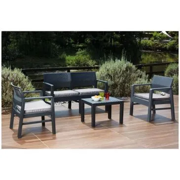 Salon 4 pièces Kilimandjaro gris anthracite avec 4 coussins - IPAE PROGARDEN