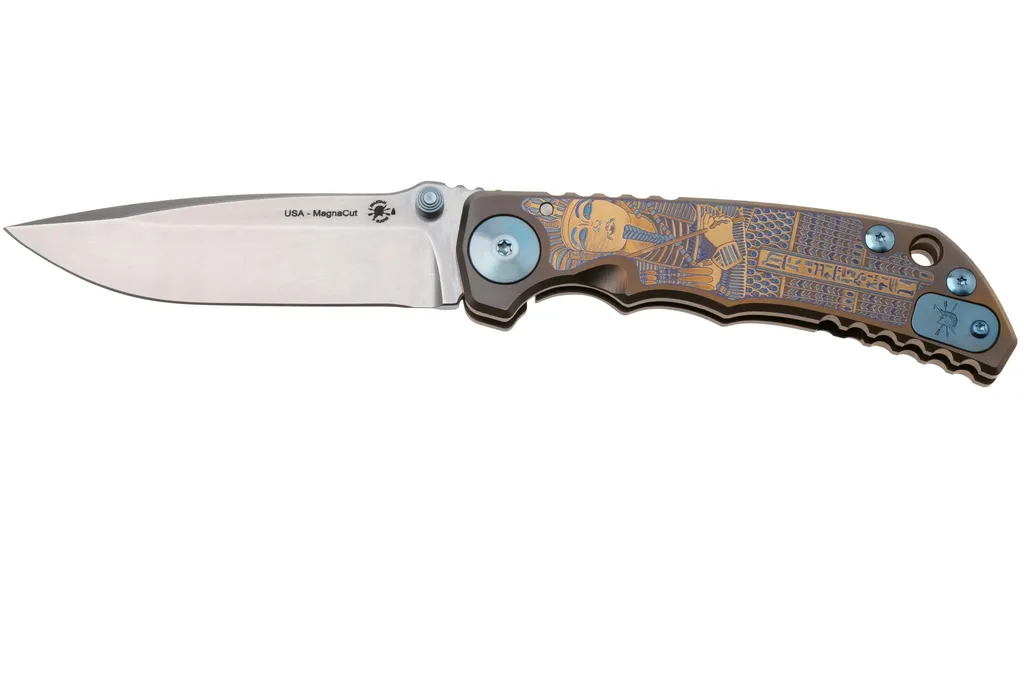 Spartan Blades Harsey Folder King Tut USSF5KTUT, Stonewashed MagnaCut, Gold Titanium, Blue Hardware couteau de poche