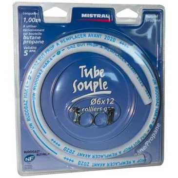 Tuyau gaz butane propane - Ø 6 mm - 1 m + 2 colliers - MISTRAL GAZ