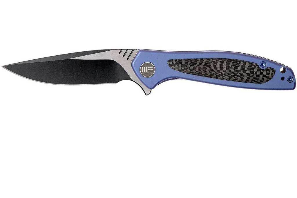 WE Knife 805A Wisp Blue Ti, CF Inlay, Blackwashed Blade couteau de poche
