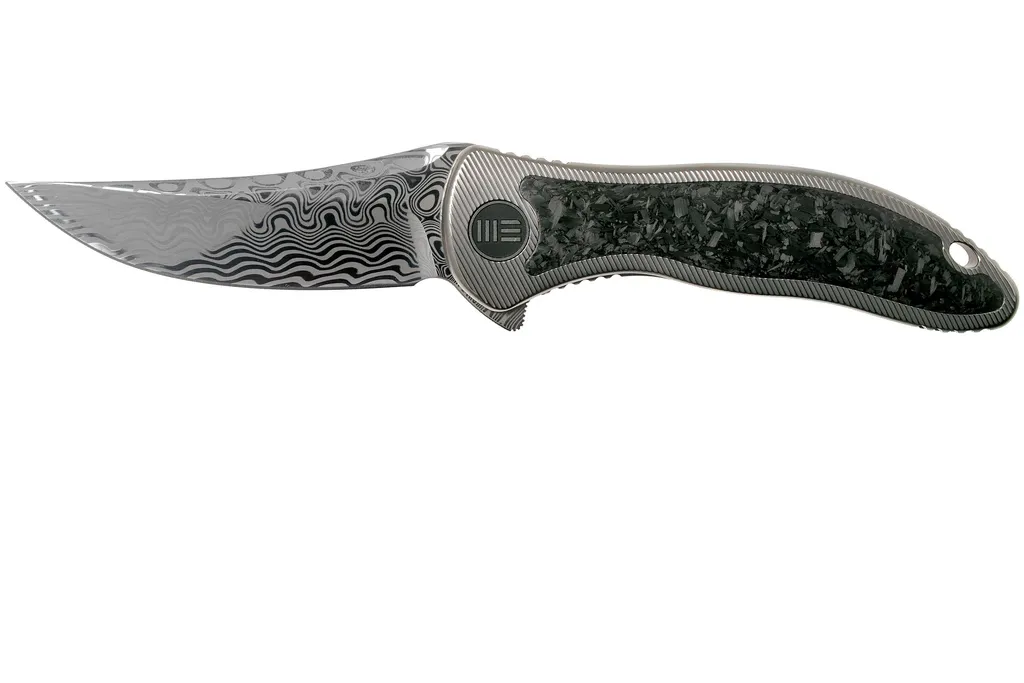 WE Knife 912CF-DS1 Synergy2 Damasteel Shredded Carbonfiber couteau de poche, Jim O’Young design