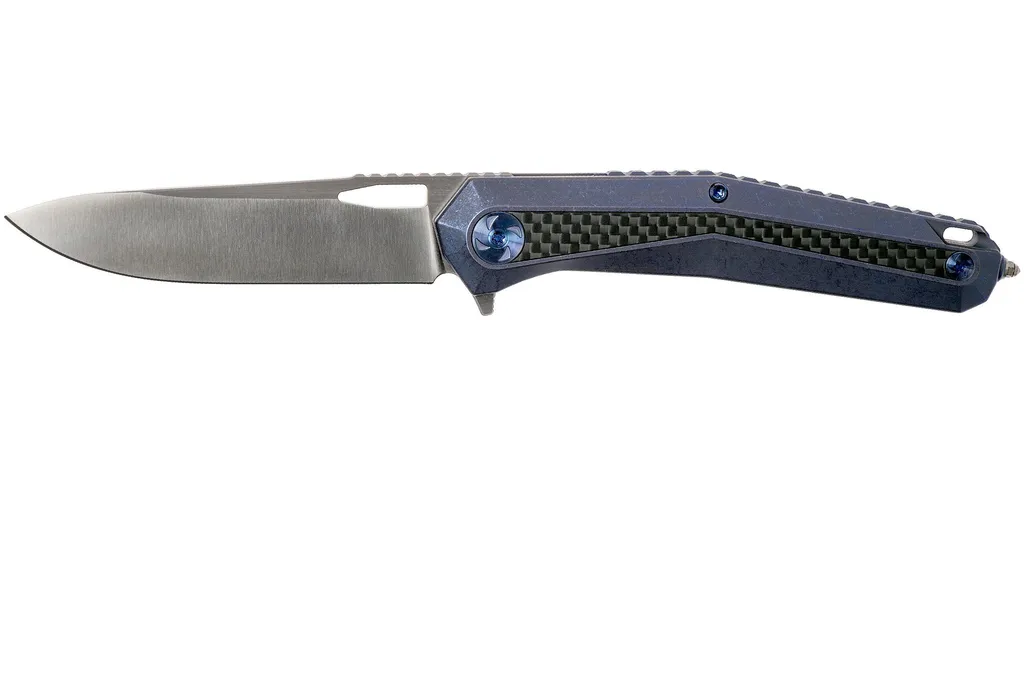 WE Knife Caliber 808A couteau de poche, blue Ti, CF inlay, satin blade