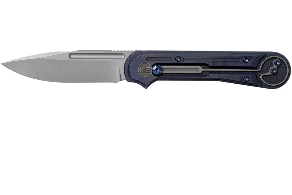 WE Knife Double Helix 815D couteau de poche, Blue Handle, Stonewashed Blade