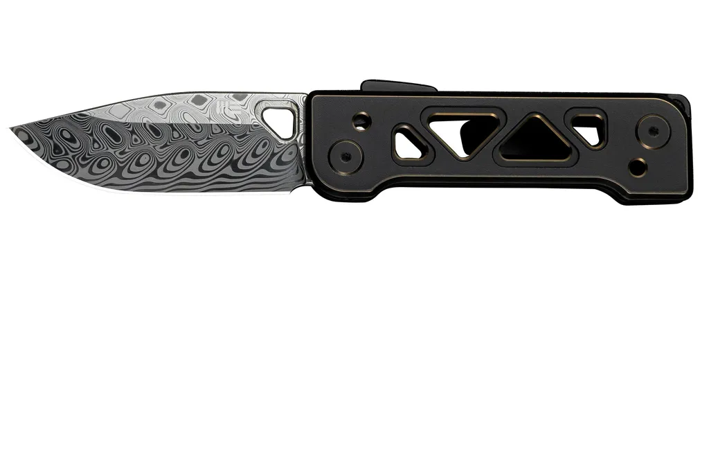 WE Knife Tyro WE24001-DS1 Hakkapella Damasteel, Black Gold Titanium, Snecx Tan design, couteau de poche